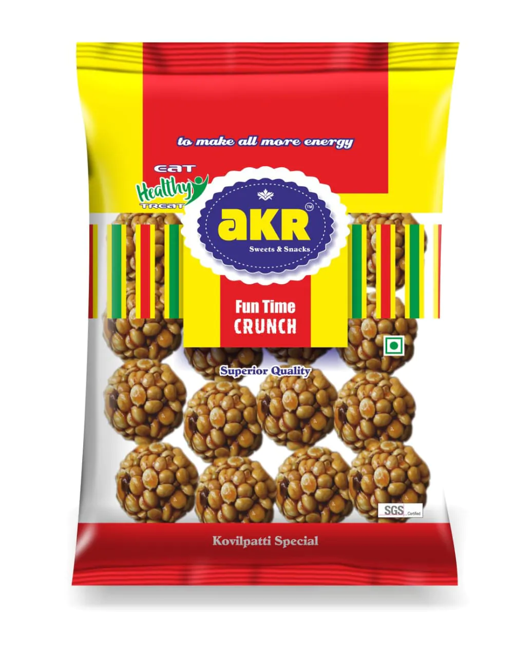 AKR - Fried Gram Candy Balls | Kovilpatti Special | Nutritious Bar, No Added Preservatives and Colours | Pack of 2-Each of 150g