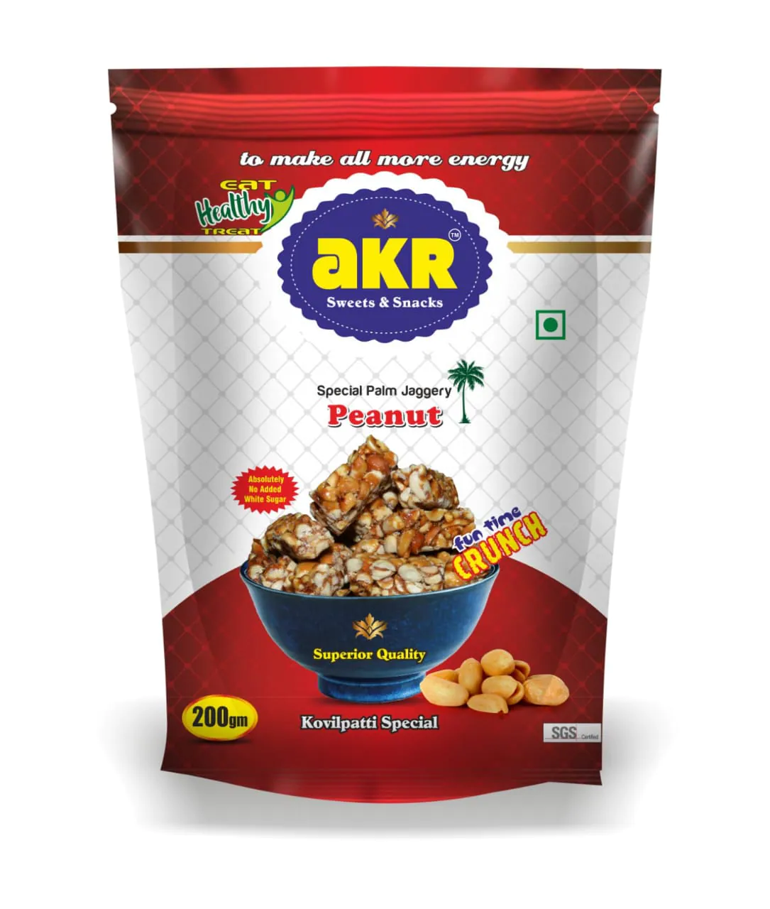 AKR - Special Palm Jaggery Peanut Candy | Kovilapatti Special | Nutritious Bar, No Added Preservatives and Colours | Pack of 2-Each of 200g