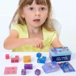 Baby Boutiq Wooden Face Cube Change Puzzle for Kids, Emoji Expressions Matching Game, Gifts Boys & Girls, 16 Face Blocks & 72 Playing Cards, 3+ Years