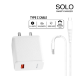 Shop-O-Holics| SOLO SMART MOBILE CHARGER (QC 3.0)(30W/6AMPS) WITH TYPE C CABLE 30W (WHITE)